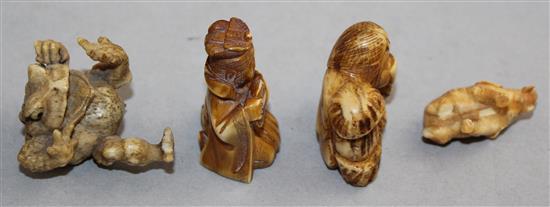 Four Japanese ivory or bone figures, late 19th / early 20th century, 3.1cm - 3.7cm